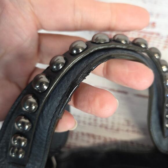 Banana Republic Dark Gray/Blue Genuine Leather Studded Dual Handle Crossbody Bag - Picture 7 of 12